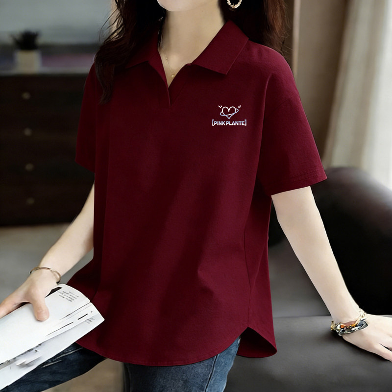 POLO衫纯棉短袖t恤女2026夏季新款翻领正肩休闲大码上衣宽松运动