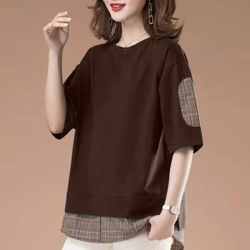 雪弗娇T恤假两件上衣拼色