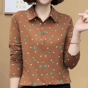 2024秋季新款时尚洋气长袖衬衫POLO女士百搭遮肚显瘦打底减龄上衣