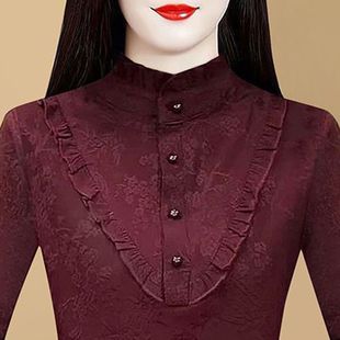 2026秋冬季保暖德绒木耳边加绒新款打底上衣显瘦时尚气质长袖衬衫