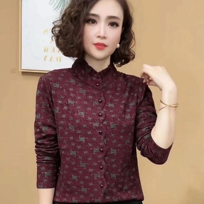 2025秋新款女立领T恤减龄上衣