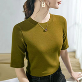 t恤女百搭显瘦圆领女士打底衫 2025新款 上衣服 五分袖 中袖 韩版 夏季