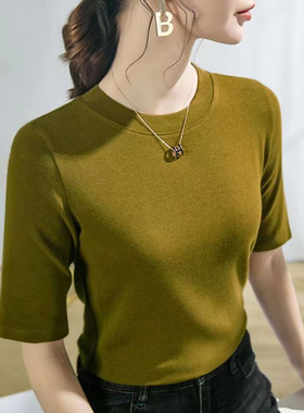 2025新款韩版夏季五分袖中袖t恤女百搭显瘦圆领女士打底衫上衣服