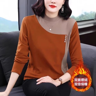 秋冬季新款休闲撞色大码T恤