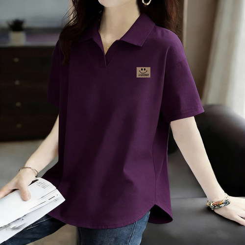 纯棉短袖POLO衫女宽松大码减龄