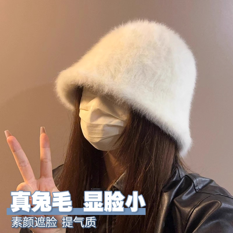 兔毛渔夫帽秋冬氛围感保暖盆帽