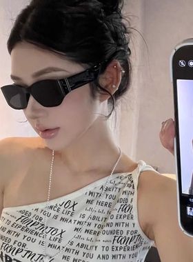 高级感欧美复古猫眼墨镜女Y2K网红个性曲面小框防紫外线太阳眼镜