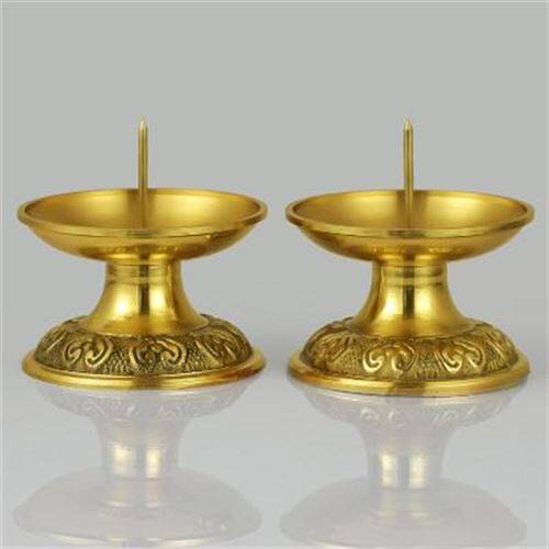蜡烛台纯铜一对中式酥油灯座铜烛台供佛家用佛前供台烛奉家居摆件