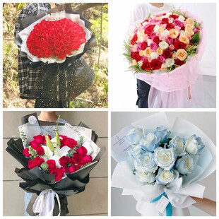 昆明市官渡区西山区安宁市女神节碎冰蓝红玫瑰花束同城鲜花店表白