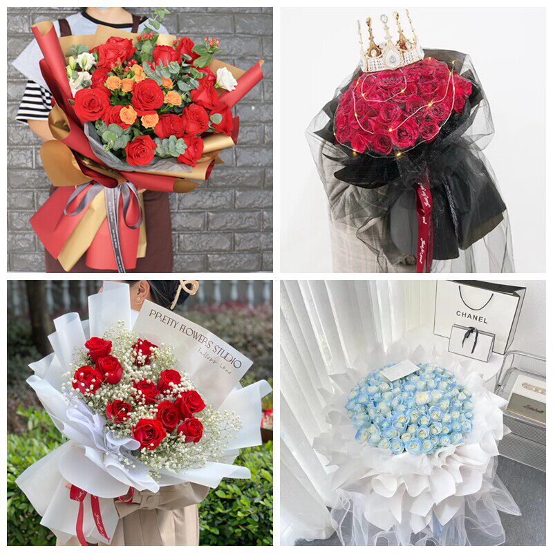 佳木斯郊区桦川县汤原县抚远市生日碎冰蓝红玫瑰花束同城鲜花店