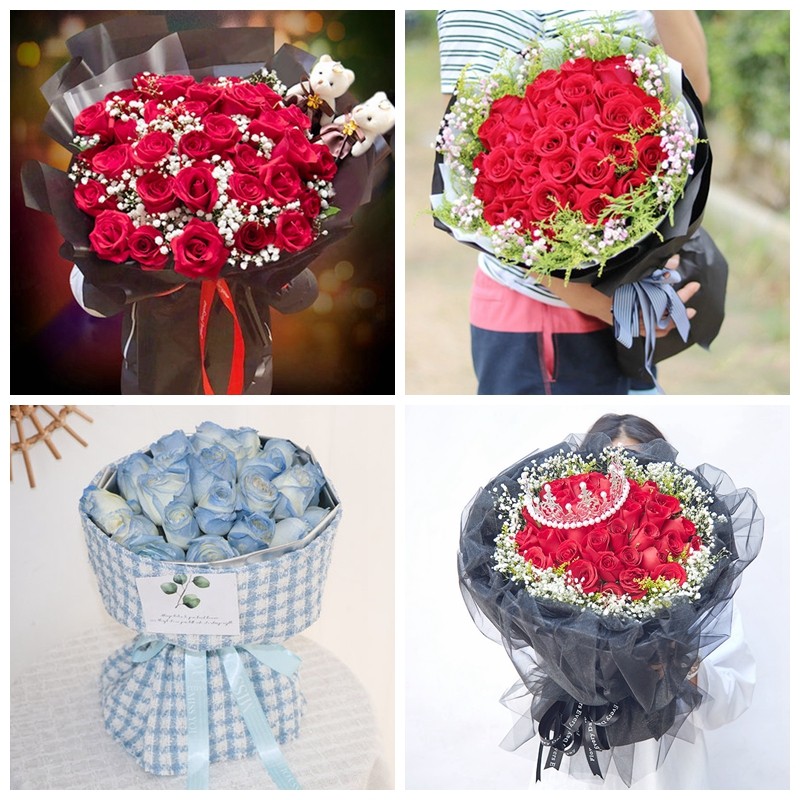 上海宝山区月浦罗泾顾村镇生日碎冰蓝红玫瑰花束同城鲜花店表白