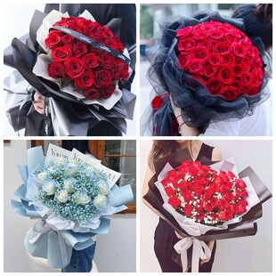 沧州市海兴县盐山县肃宁县情人节碎冰蓝红玫瑰花束同城鲜花店表白