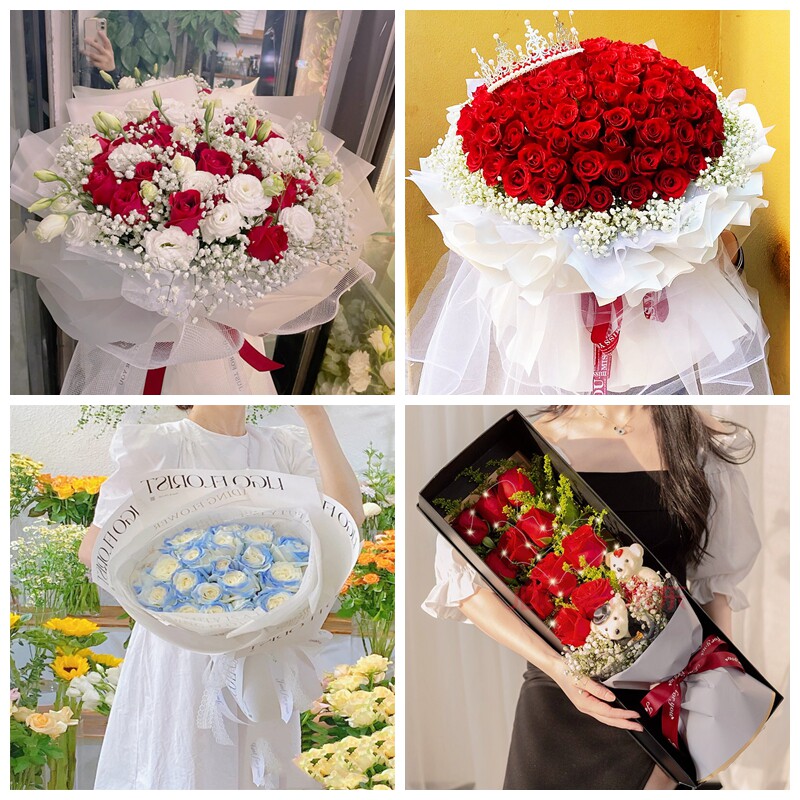 库尔勒尉犁县若羌县且末县生日碎冰蓝红玫瑰花束同城鲜花店表白 - 实物图
