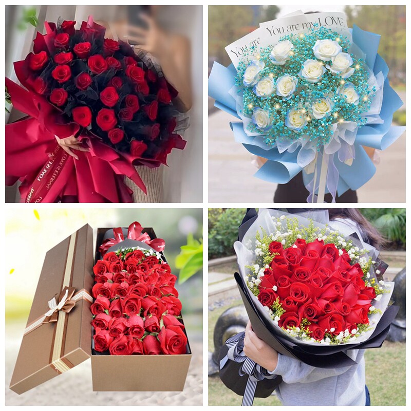重庆潼南荣昌区梁平城口县生日碎冰蓝红玫瑰花束同城鲜花店表白