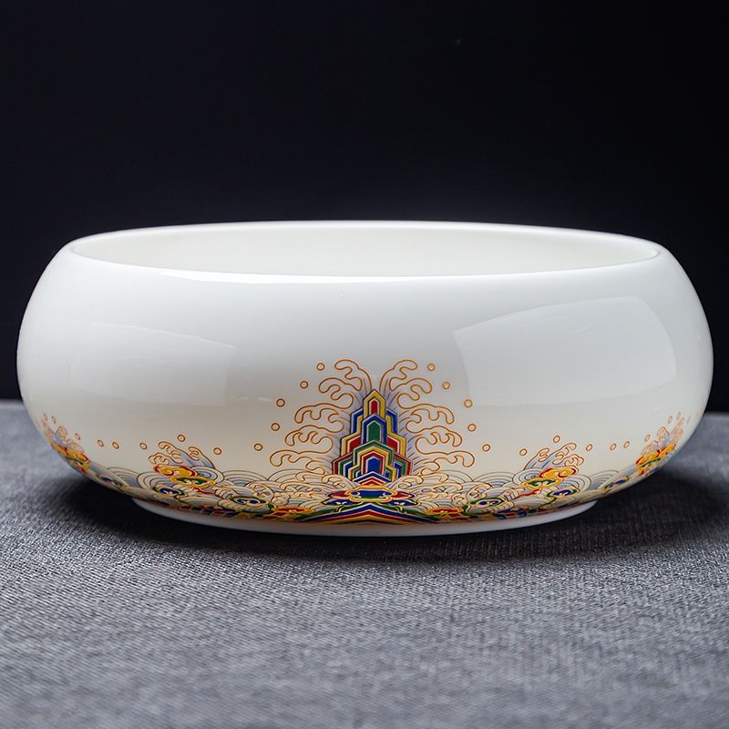 中式珐琅彩白瓷茶洗家用