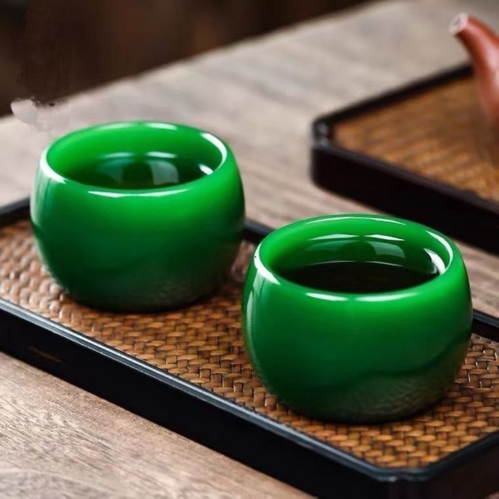 天然帝王翡翠玉石茶杯酒杯功夫茶具玉瓷养生高档套装个人单个主人