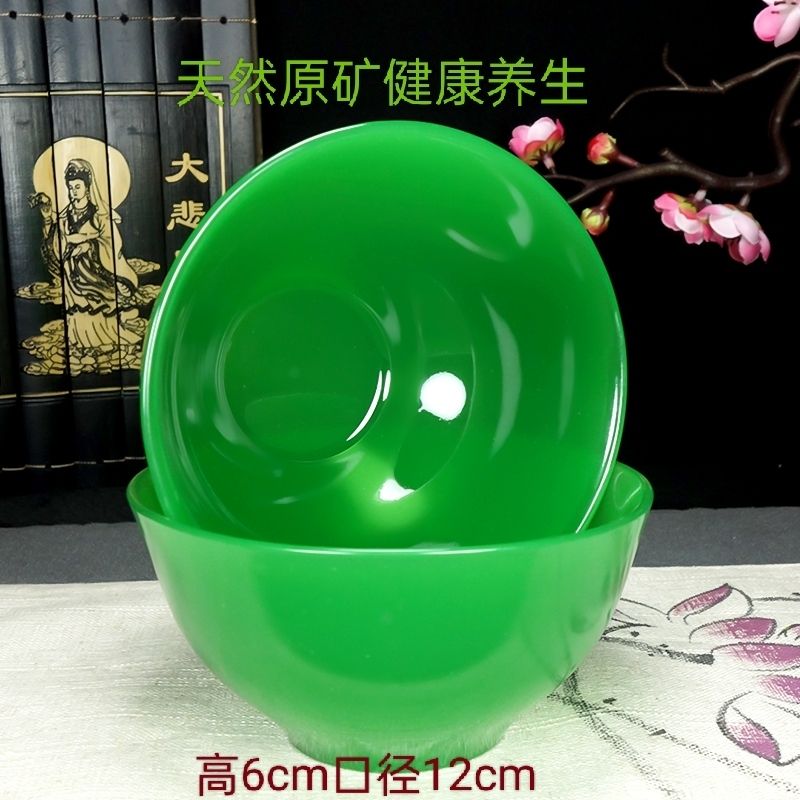 食堂三色孔雀绿青色白色古玉家用防烫大碗中式养生玉碗套装