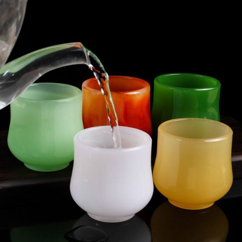 纯天然玉石茶杯酒杯主人功夫养生高档七彩琉璃杯茶具单个品茗套装