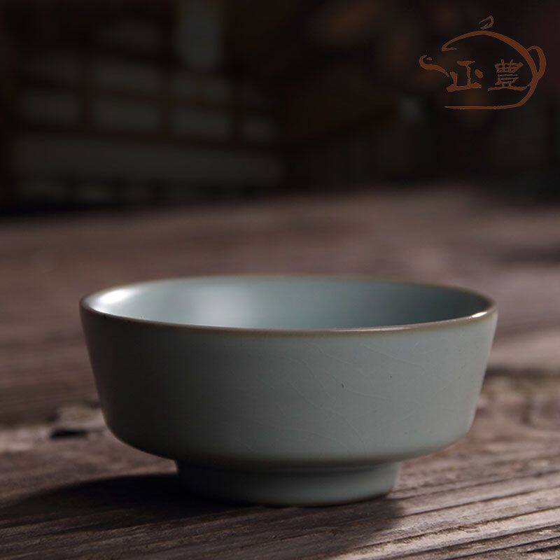 汝窑茶杯天青蝉翼开片具
