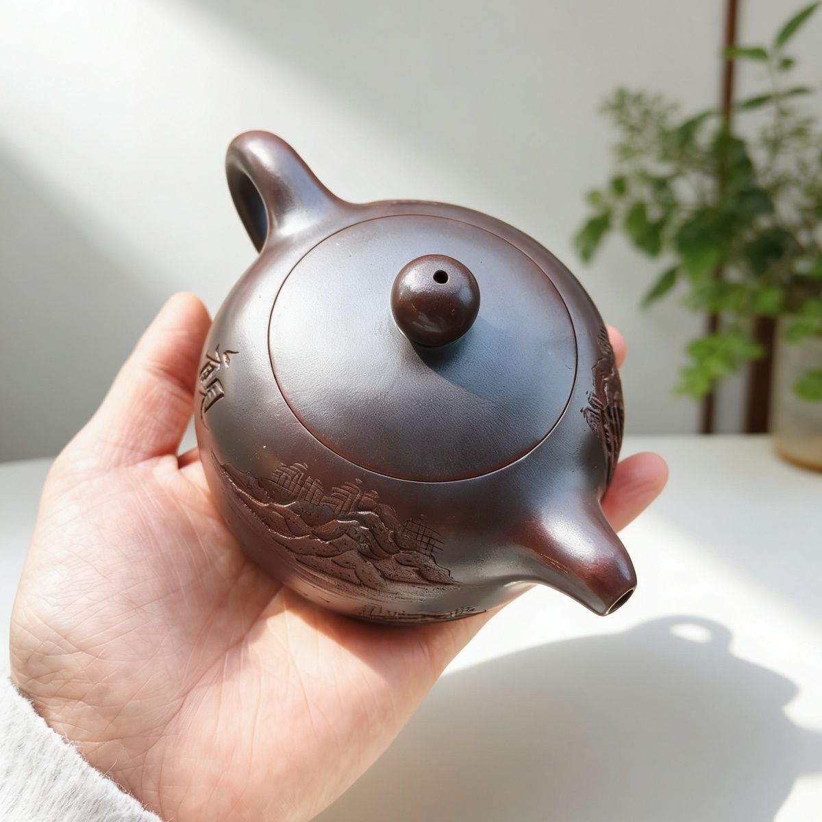 宜兴紫砂壶原矿古红泥半
