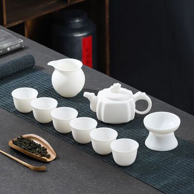 羊脂玉素烧茶具套装德化