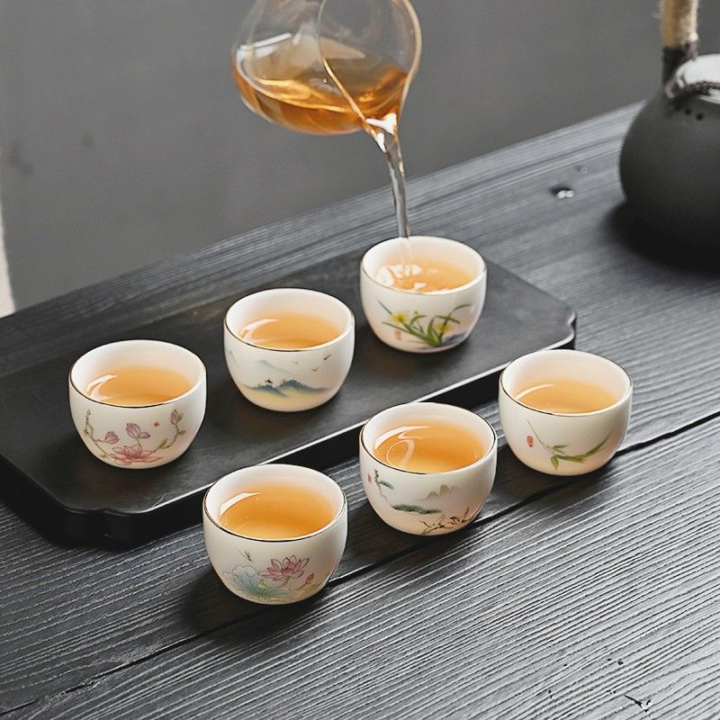 国风功夫茶杯陶瓷羊脂玉