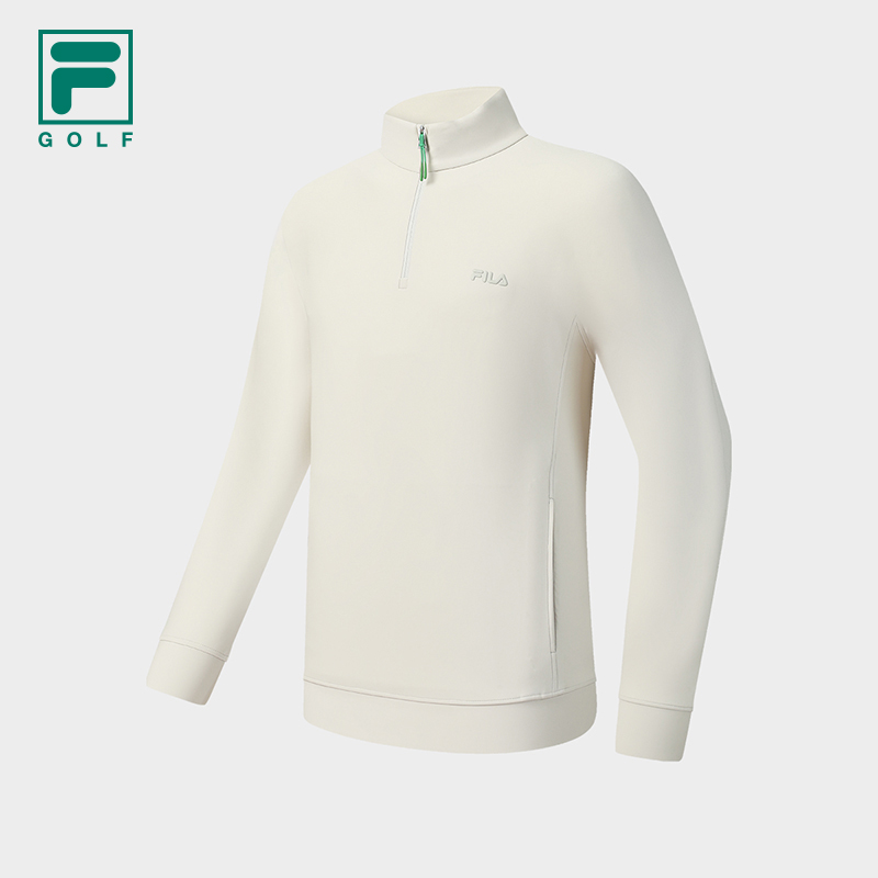 FILA 斐乐官方男子针织长袖上衣2025冬季新款高尔夫运动半拉链长T