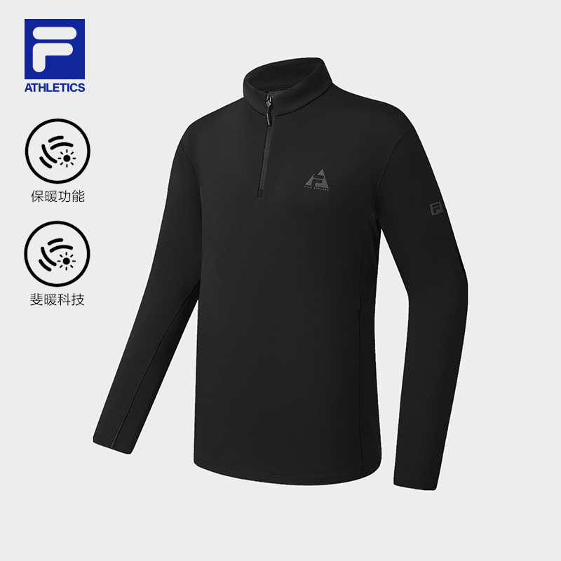 FILA 斐乐官方男子针织长袖衫2025冬新款户外运动加绒半拉链上衣