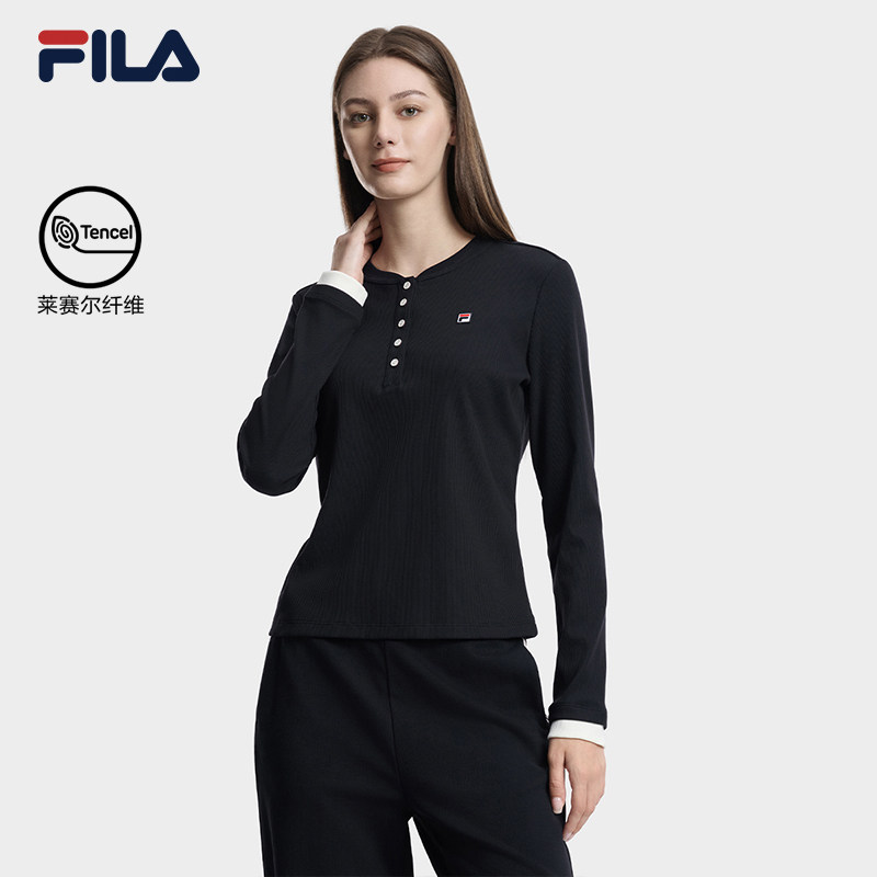 FILA 斐乐官方女子针织长袖衫2026冬季新款修身长T休闲上衣亨利衫
