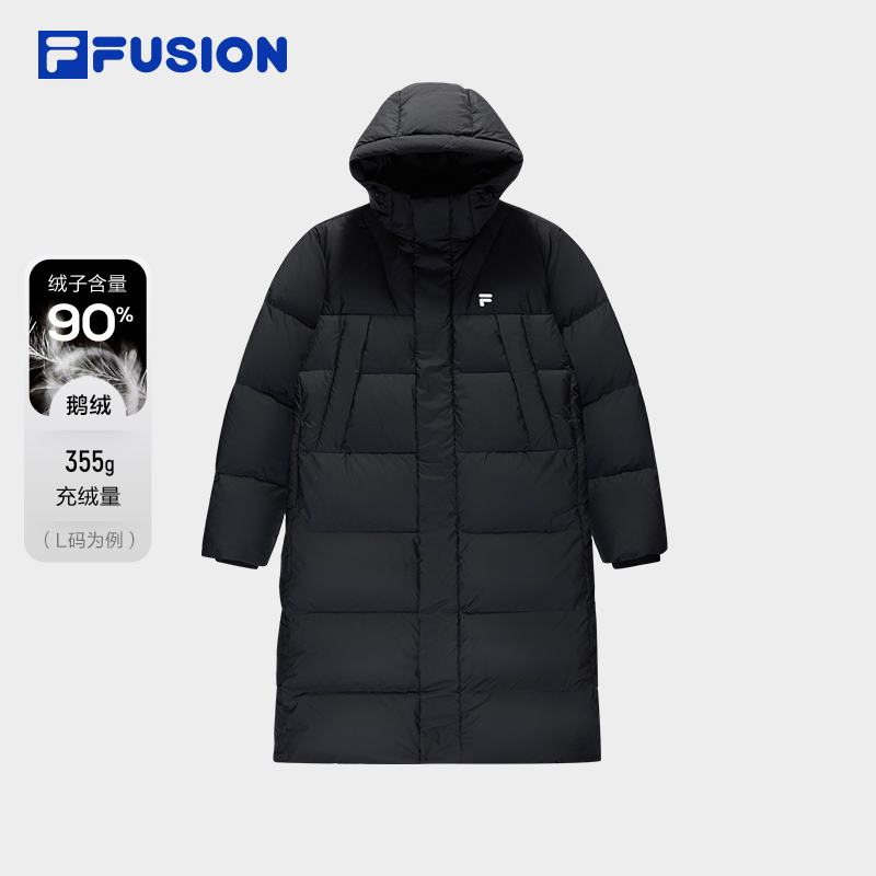 FILA FUSION斐乐潮牌情侣款长款羽绒服2025冬季新款保暖连帽外套