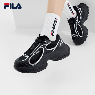 运动鞋 鱼刺4老爹鞋 2025夏季 新款 FILA 增高黑色休闲鞋 斐乐官方女鞋