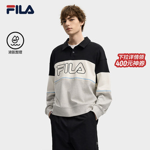 新款 FILA 2025冬季 POLO衫 休闲拼色纯棉上衣 斐乐官方男子针织长袖