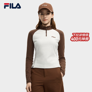 衫 休闲拼色半拉链正品 春季 时尚 长T 新款 FILA斐乐官方女子针织长袖