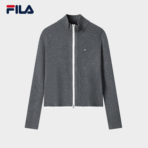 FILA 斐乐官方女士编织外套2025冬新款简约时尚修身拉链毛衣开衫