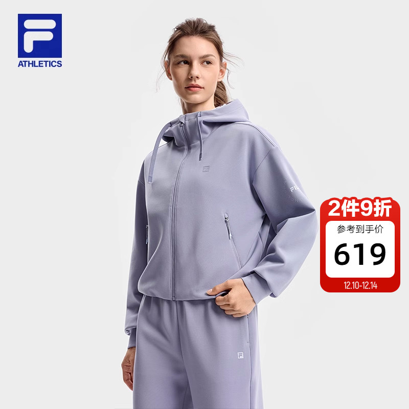FILA 斐乐官方女士针织连帽外套2025冬新款健身运动简约宽松上衣