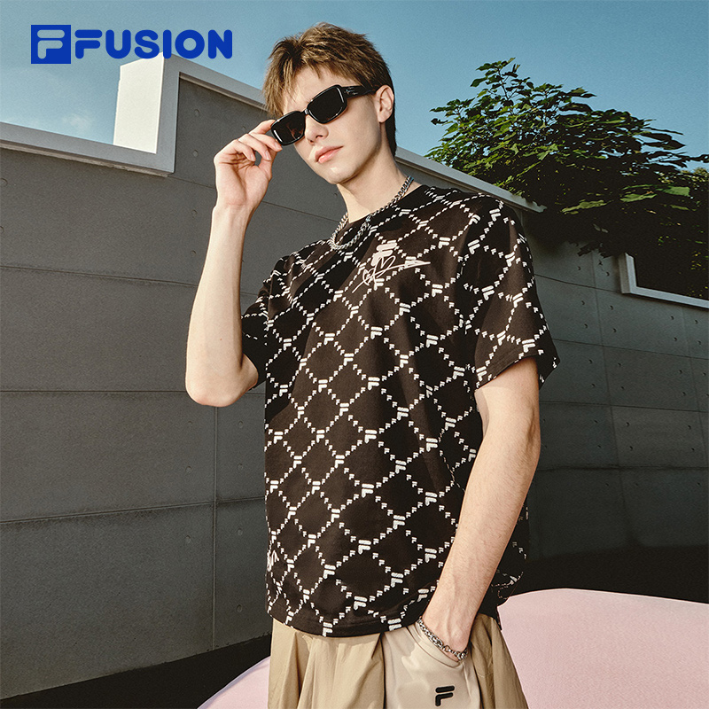 FILA FUSION斐乐潮牌情侣款运动短袖衫2025夏新款男女纯棉宽松T恤