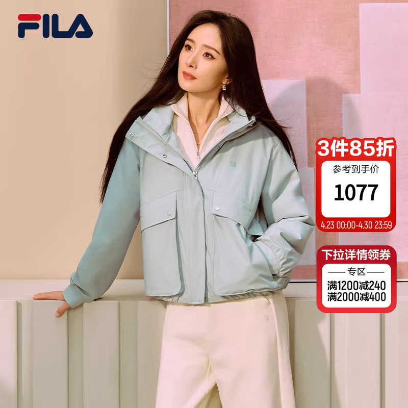 FILA 斐乐官方女士棉服2026春新款时尚休闲宽松保暖花苞连帽外套