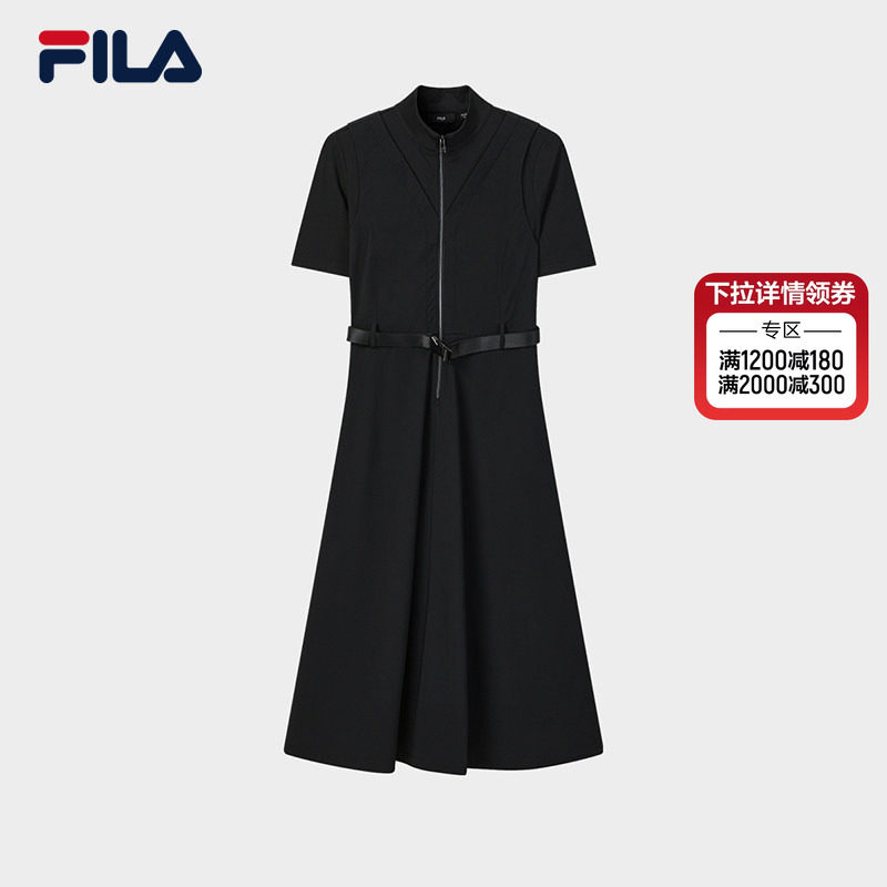 FILA 斐乐官方女子梭织连衣裙2026夏新款基础显瘦收腰连身裙长裙