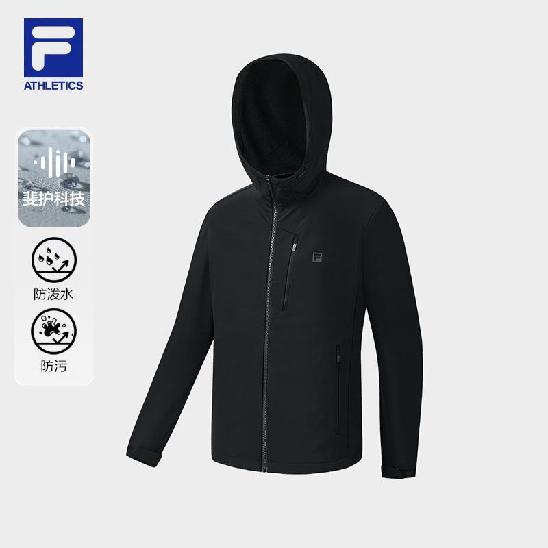 FILA 斐乐官方男士梭织外套2025冬新款健身运动基础加绒连帽上衣