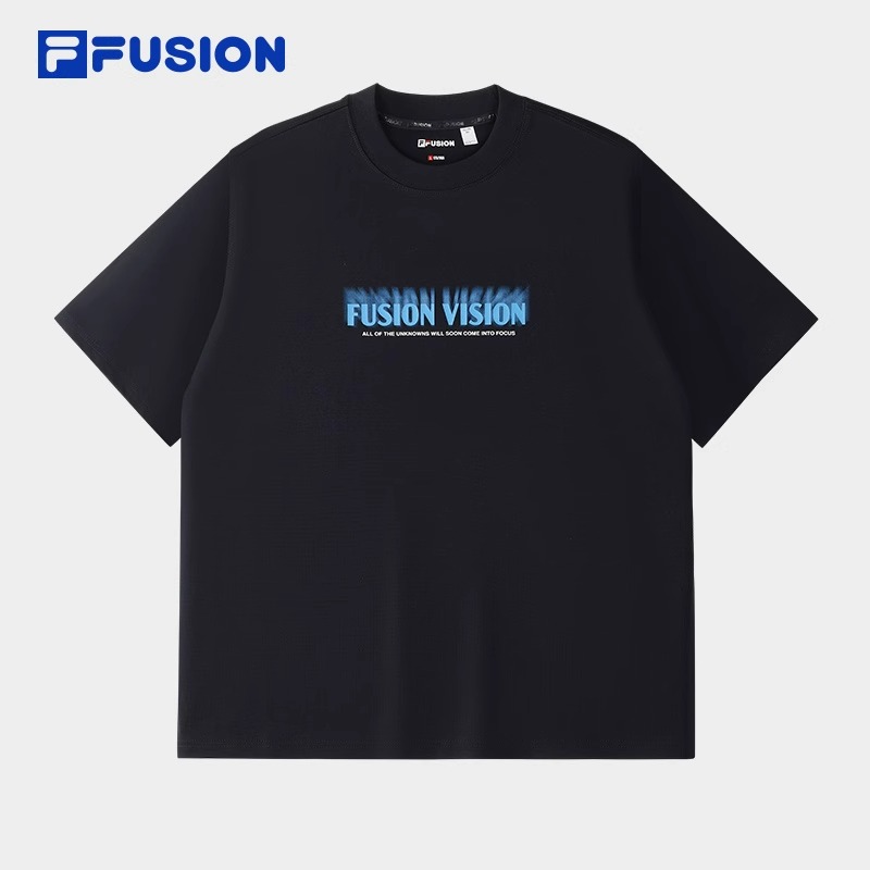 FILA FUSION斐乐潮牌情侣款针织短袖衫2025夏新款休闲宽松纯棉T恤