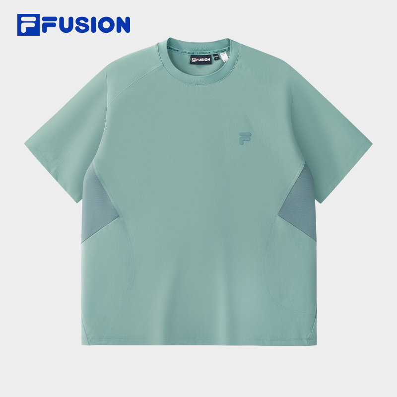 FILA FUSION斐乐潮牌男子梭织短袖衫2025夏季新款休闲拼色宽松T恤