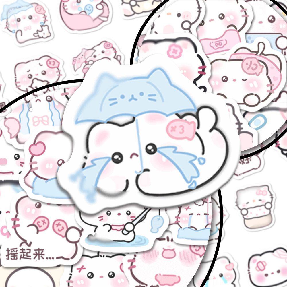 65张雨雾伤心可爱小猫贴纸ins风治愈系动物手账diy装饰笔记本粘贴