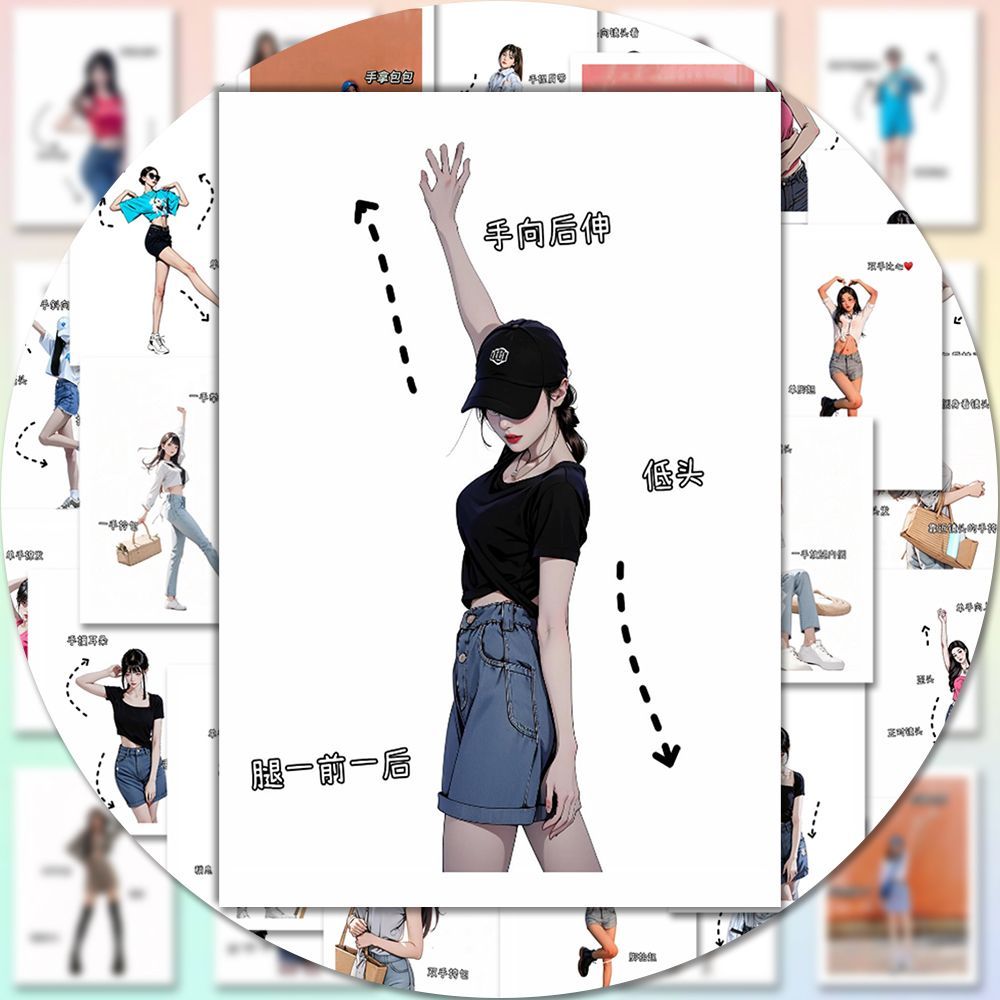 160张拍照姿势大全贴纸靓女出街姐妹小白专属氛围感教程diy手机