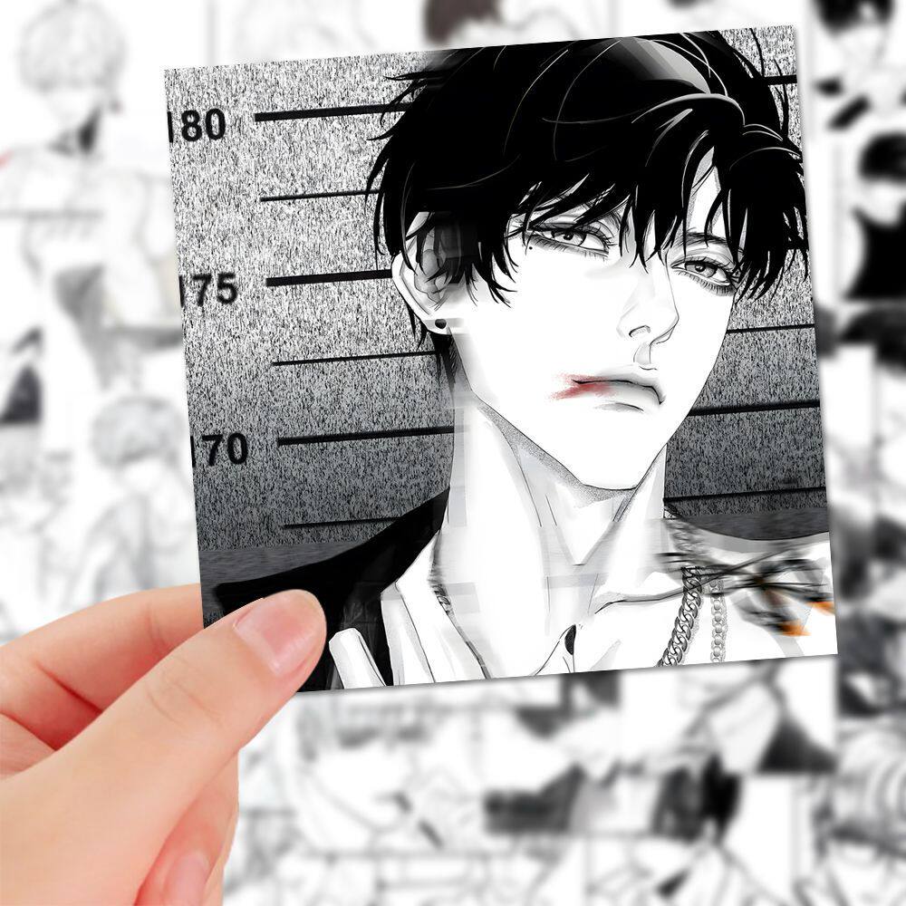 96张光与夜之恋周边萧逸黑白手绘贴纸diy笔记本手机ipad防水贴画