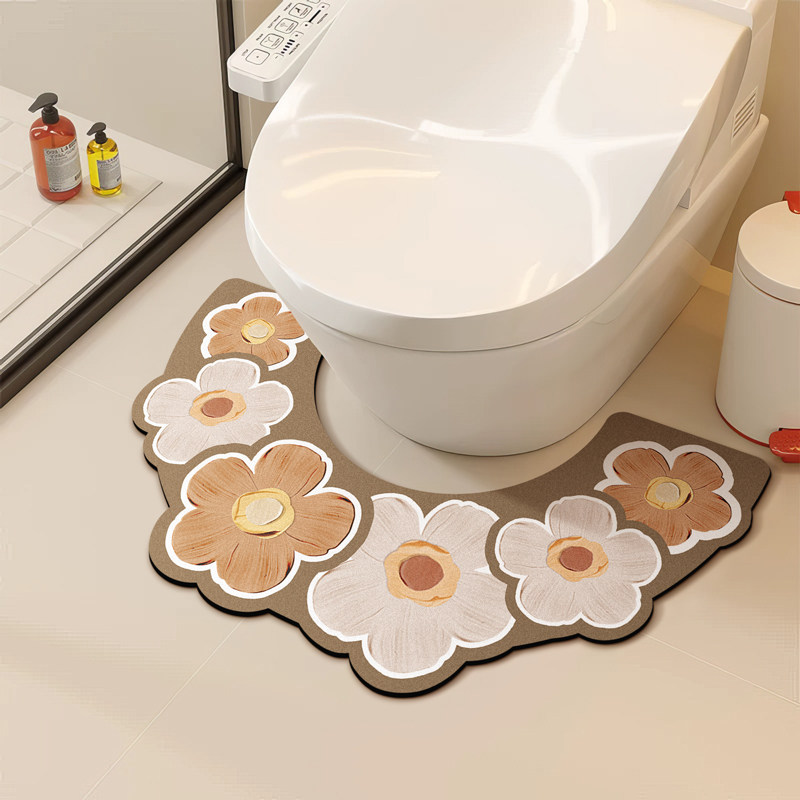 花卉U型马桶地垫硅藻泥防滑速干脚垫卫生间浴室洗手间耐脏地毯垫