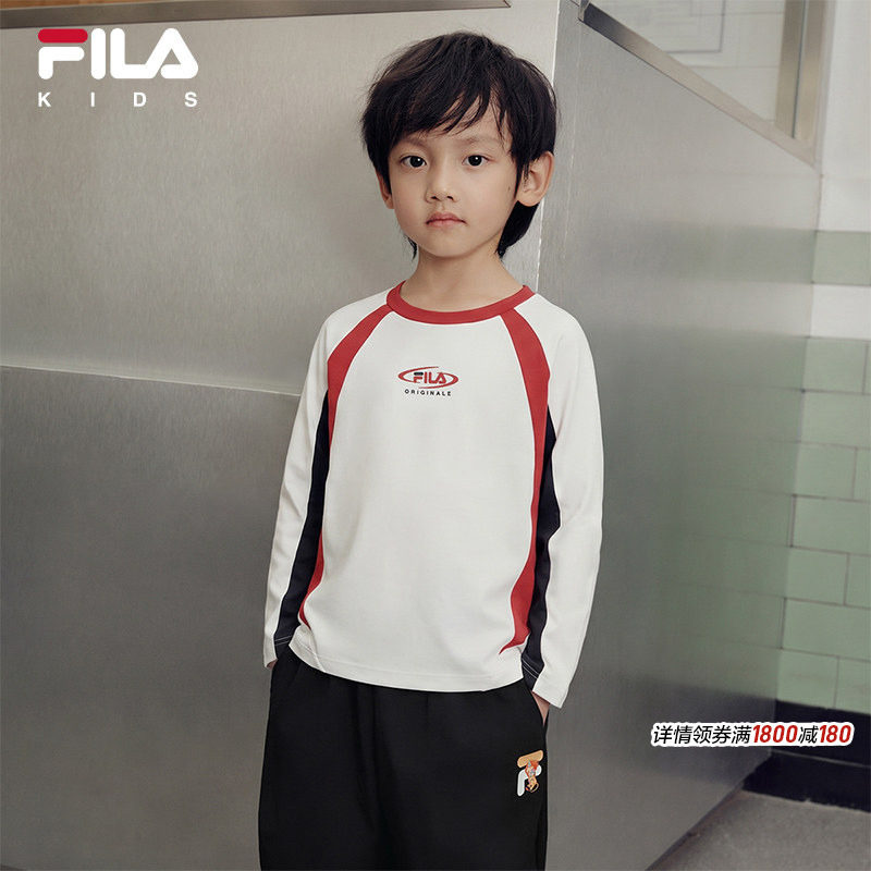 FILA斐乐儿童童装长袖T恤2026秋季新款男小童休闲风针织圆领上衣