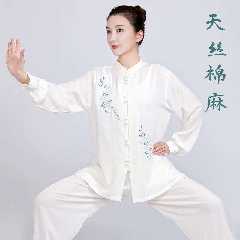 小和山棉麻太极服女新款洋气春夏亚麻太极拳练功服女服装春秋绣花