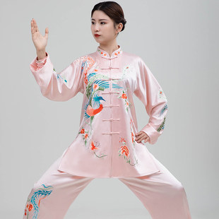 御尊武当真丝太极服女表演服刺绣薄款飘逸武术练功服演出套装蚕丝