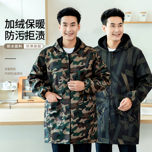加绒加厚围裙罩衣大人防水防油家用厨房外套大褂男士 工作服冬季