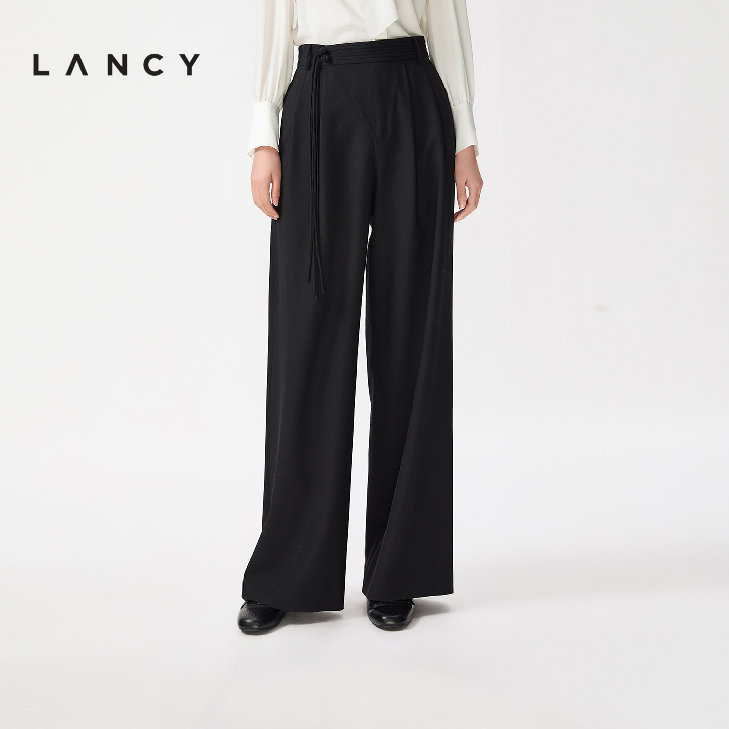 【金玉满棠】LANCY/朗姿2026春季新款纯羊毛高腰直筒阔腿西装裤子